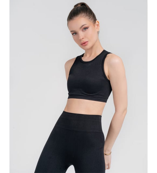 Yüksek Belli Toparlayıcı Fitilli Siyah Tayt