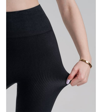 Yüksek Belli Toparlayıcı Fitilli Siyah Tayt